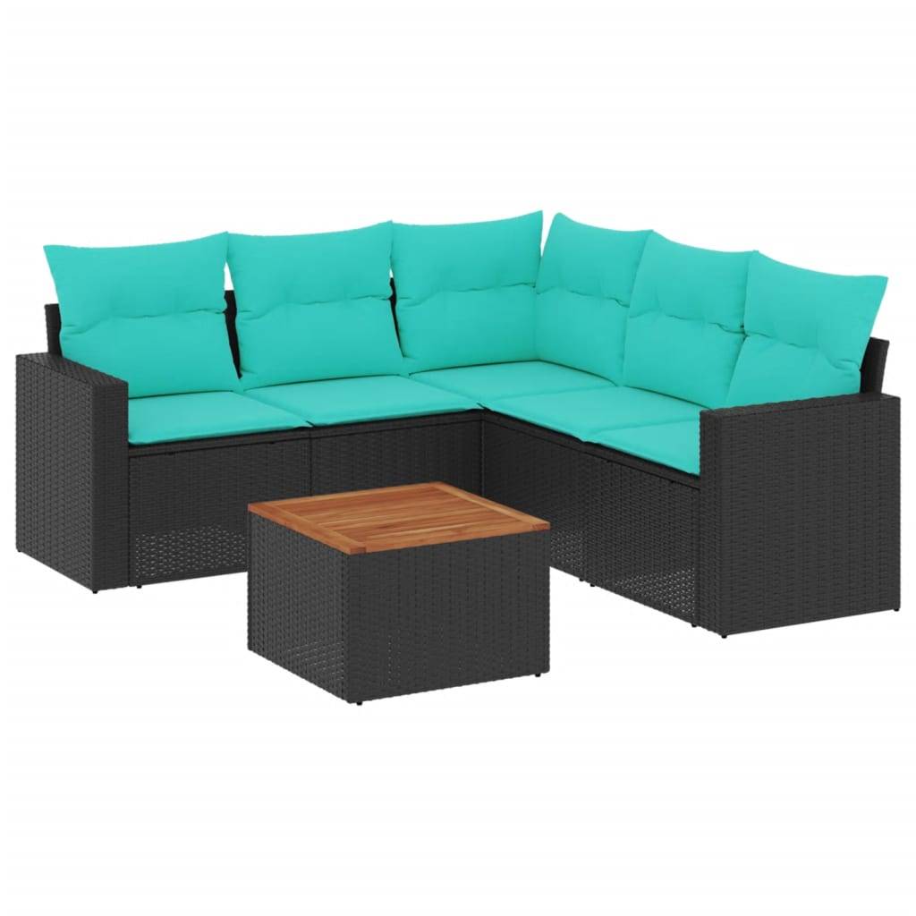 vidaXL 6-tlg. Garten-Sofagarnitur mit Kissen Schwarz Poly Rattan