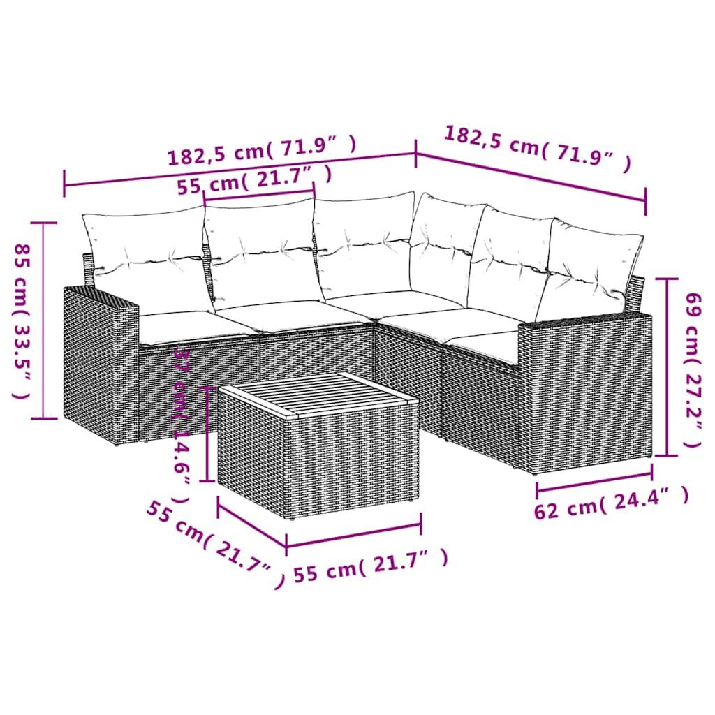 Außenmöbel Terrassenmöbel Set Abmessungen: Sofa Länge 182,5 cm (71,9