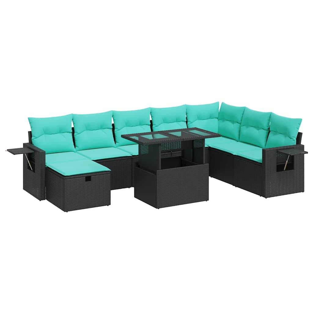vidaXL 9-tlg. Garten-Sofagarnitur mit Kissen Grau Poly Rattan Akazie