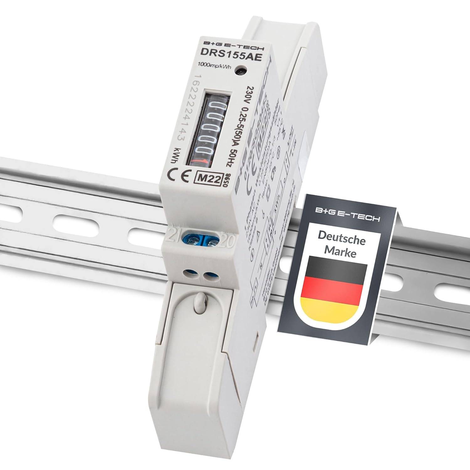 B+G E-Tech DRS155AE - Wechselstromzähler mit Rollenzählwerk Hutschiene 50A MID 2026 Stromzähler digital