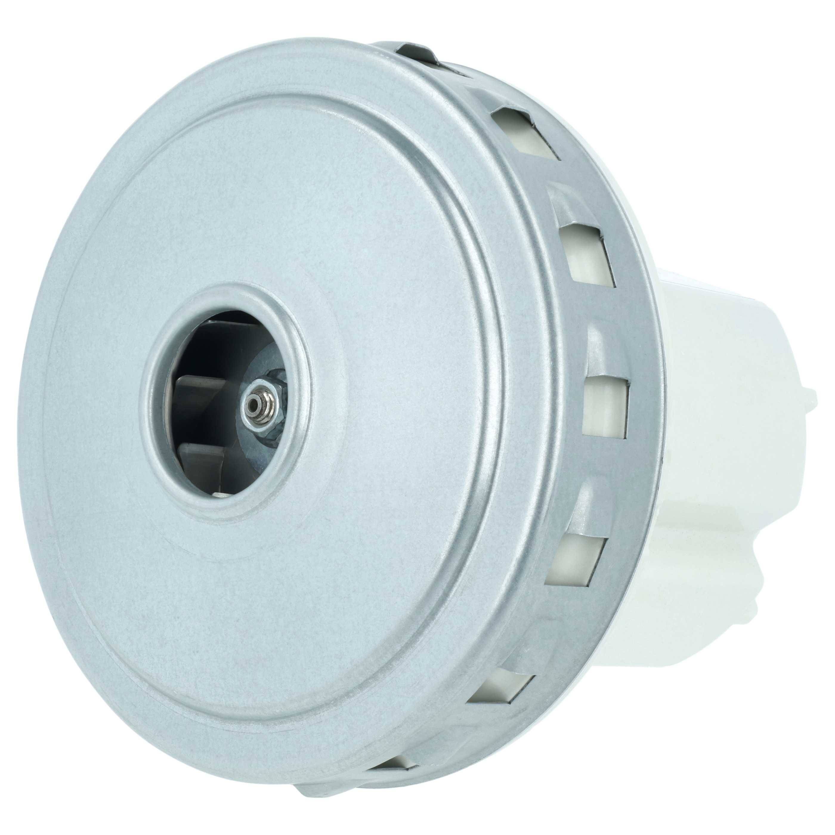 Ein kreisförmiger metallischer Motor mit sichtbaren Lüftungsblättern im Inneren, umgeben von einem belüfteten äußeren Gehäuse.