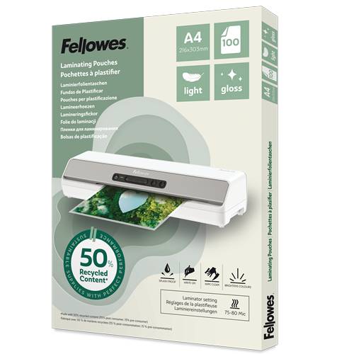 Fellowes A4-Laminierfolien-Verpackung, gekennzeichnet mit 