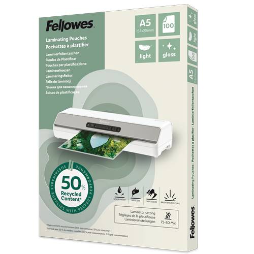 Fellowes A5-Laminierfolien-Box mit „50 % recycelter Inhalt