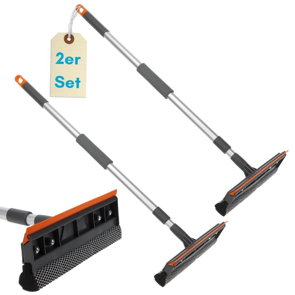 Zwei Teleskop-Schneebürsten mit Gummiabzug und Borsten, gekennzeichnet als '2er Set'.