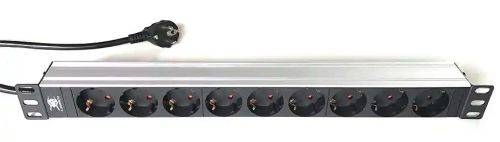 Silence Rack 19" Steckdosenleiste 9-fach, Anschlussleitung 2,0 m, schwarz / silber