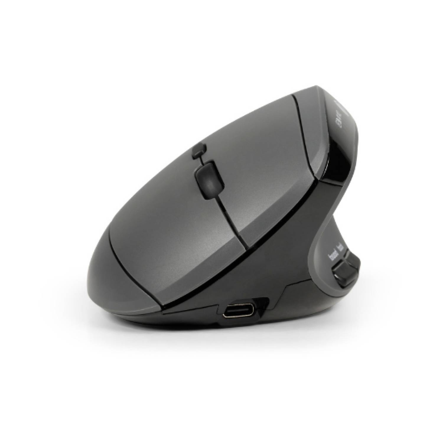 BakkerElkhuizen MidWay mouse Right, rechts, Vertikale Ausführung, Optisch, RF Wireless + Bluetooth + USB Type-C, 2400 DPI, Grau, Schwarz