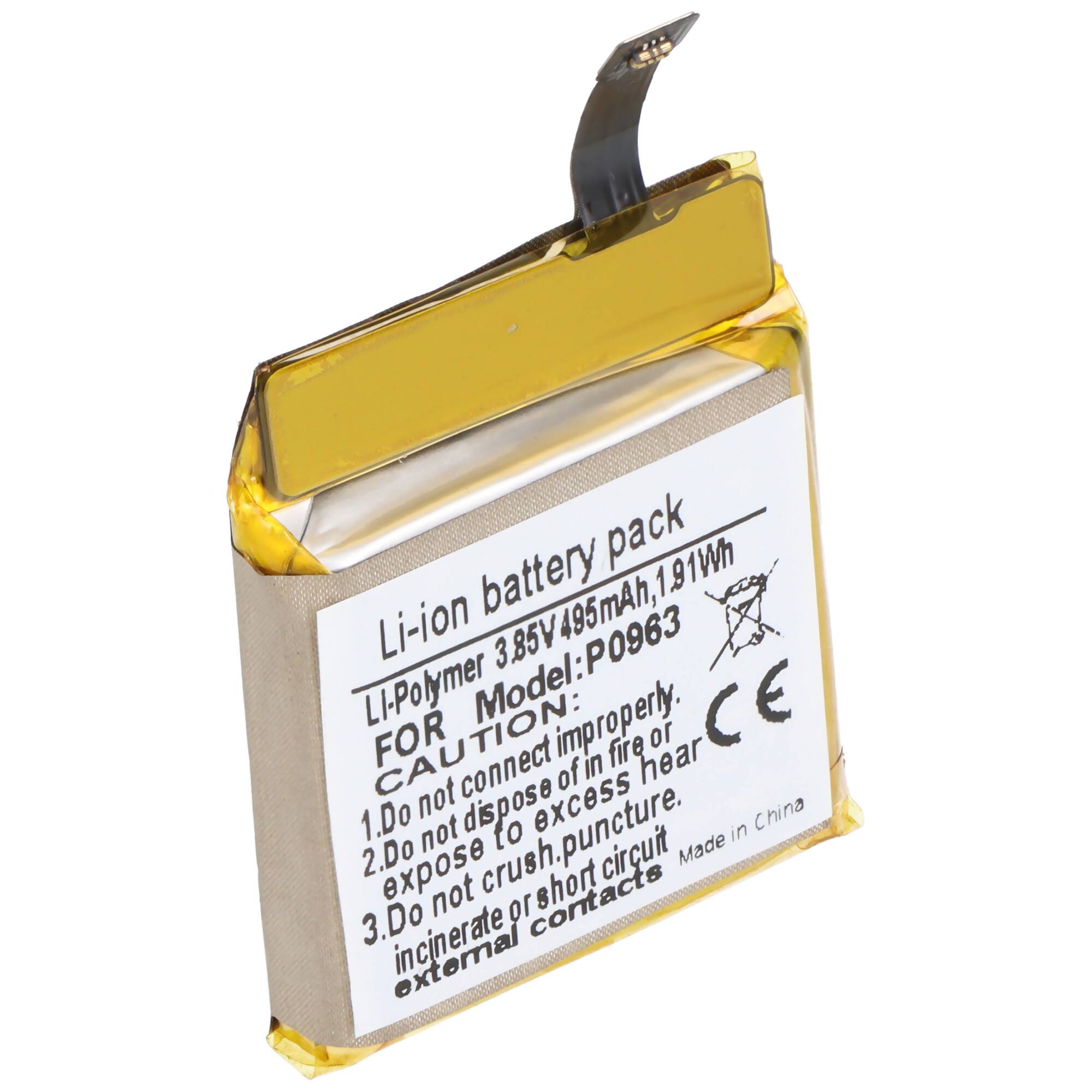 Akku passend für T-Mobile SyncUP Kids Watch, Li-Polymer, 3,85V, 495mAh, 1,91Wh, ohne Werkzeug