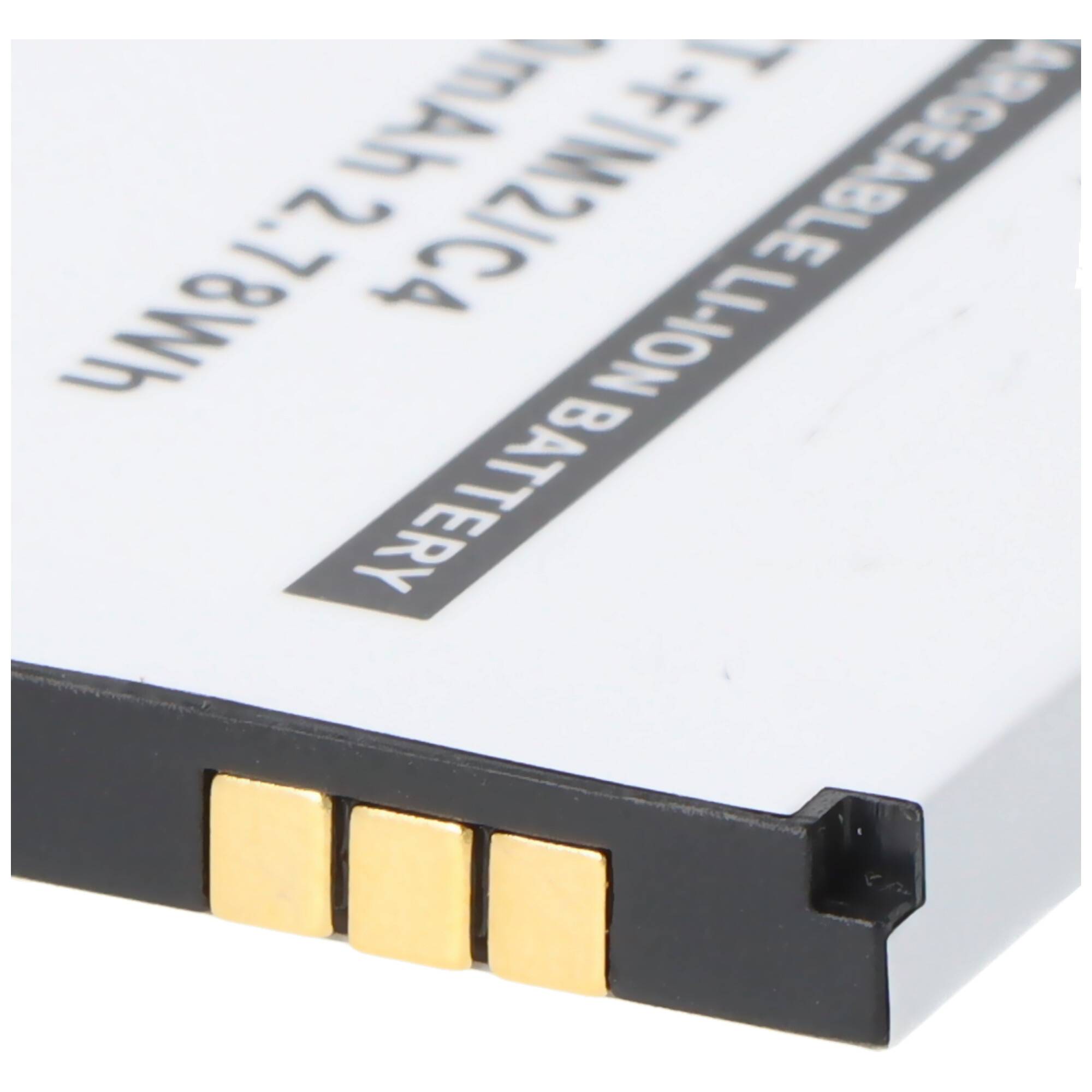 Nahaufnahme einer aufladbaren Lithium-Ionen-Batterie mit sichtbaren Anschlüssen, die ihre Funktion als Stromquelle für elektronische Geräte betont.