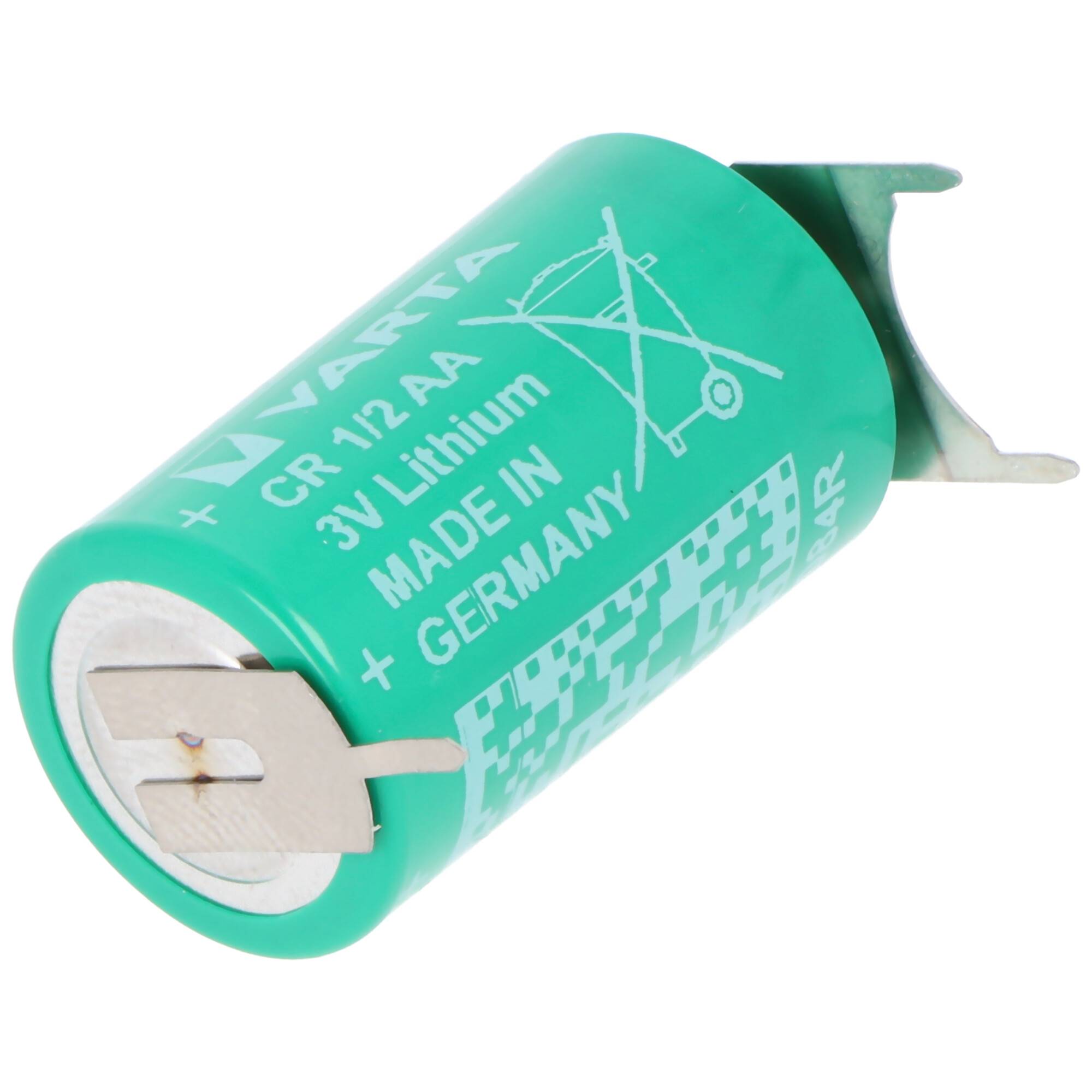 Varta CR1/2AA Lithium Batterie 6127 mit 3er Print Lötfahne, Pluskontakt 1er, Minus 2er, Rastermaß 10mm