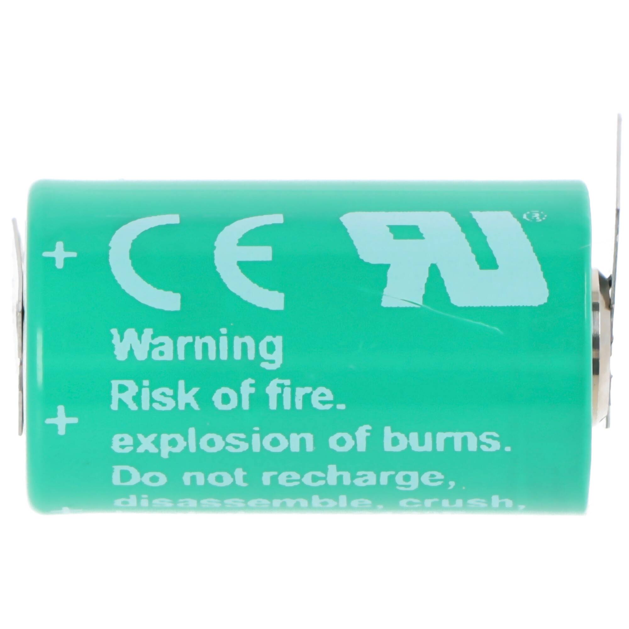 Varta CR1/2AA Lithium Batterie 6127 mit 3er Print Lötfahne, Pluskontakt 1er, Minus 2er, Rastermaß 10mm