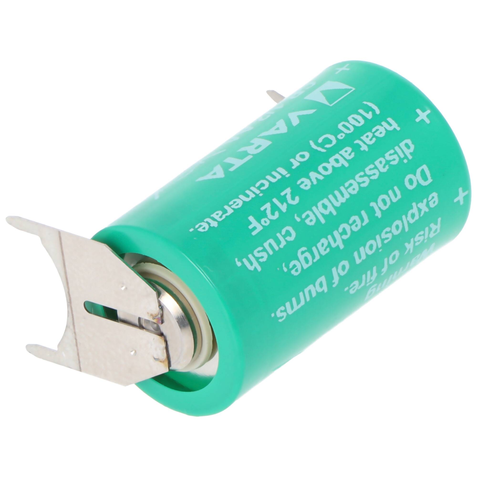 Varta CR1/2AA Lithium Batterie 6127 mit 3er Print Lötfahne, Pluskontakt 1er, Minus 2er, Rastermaß 10mm