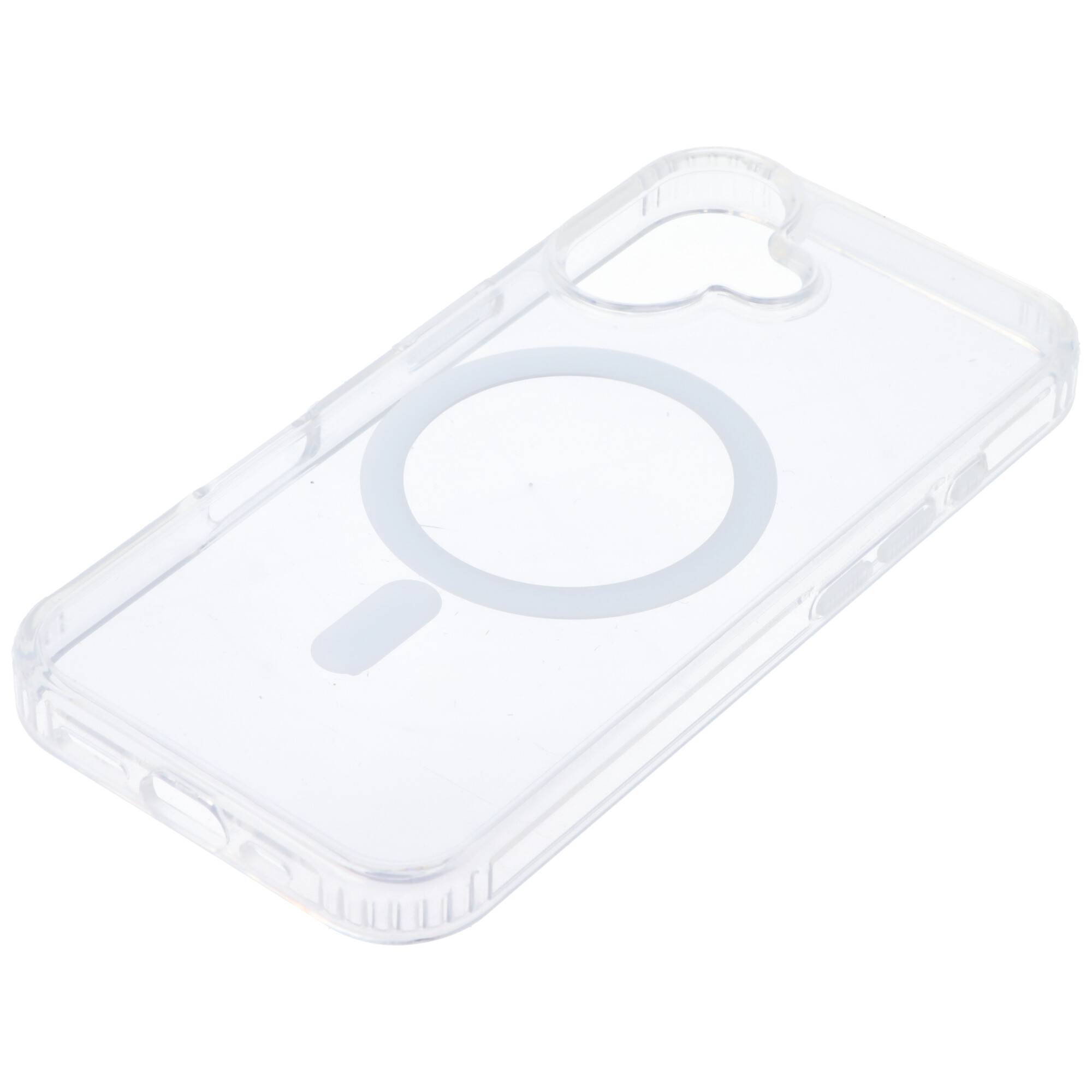 Transparente Handyhülle mit kreisförmigem MagSafe-Design für Wireless-Charging-Kompatibilität.