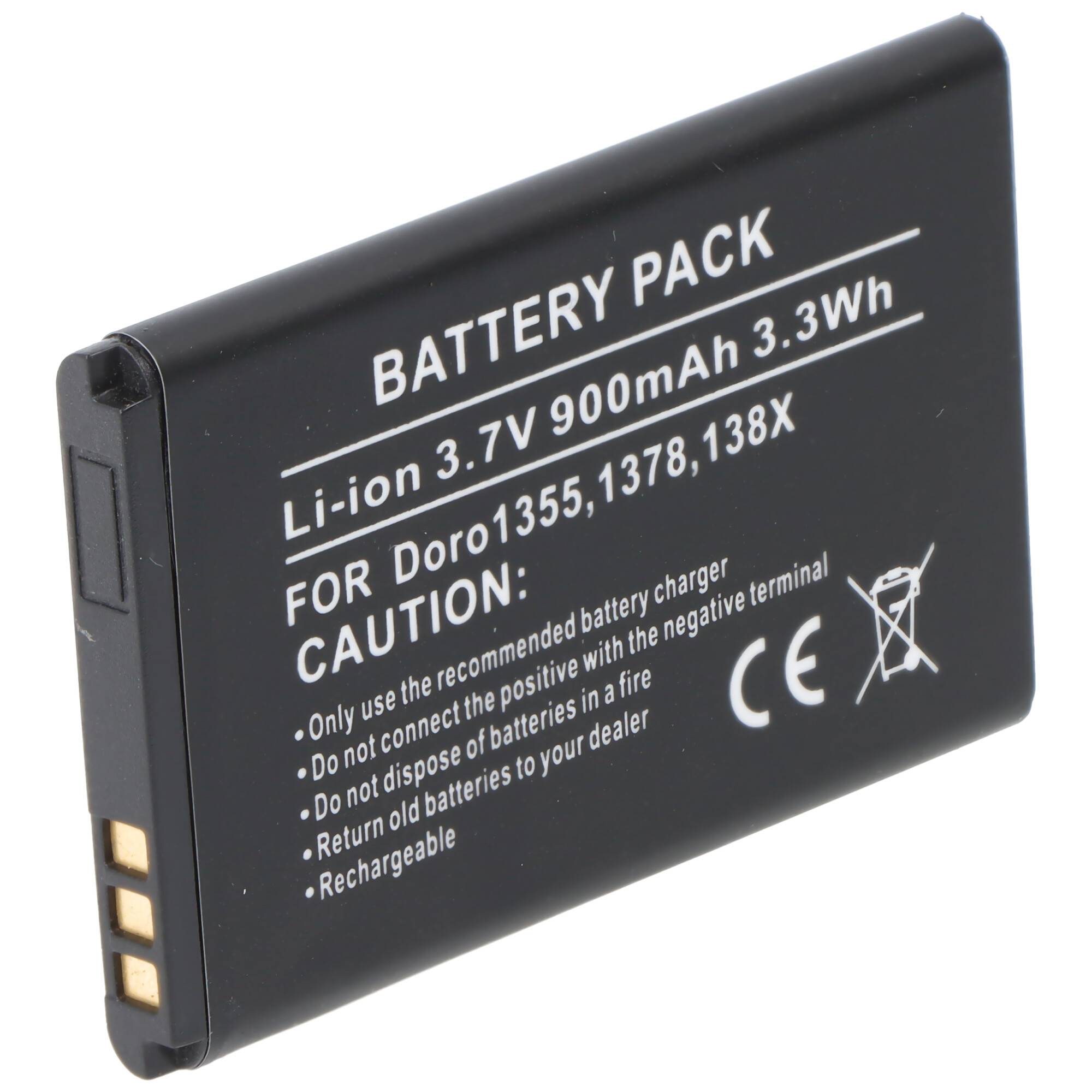 Akku passend für Doro 1355, 1378, 138X, Li-ion, 3,7V, 900mAh, 3,3Wh