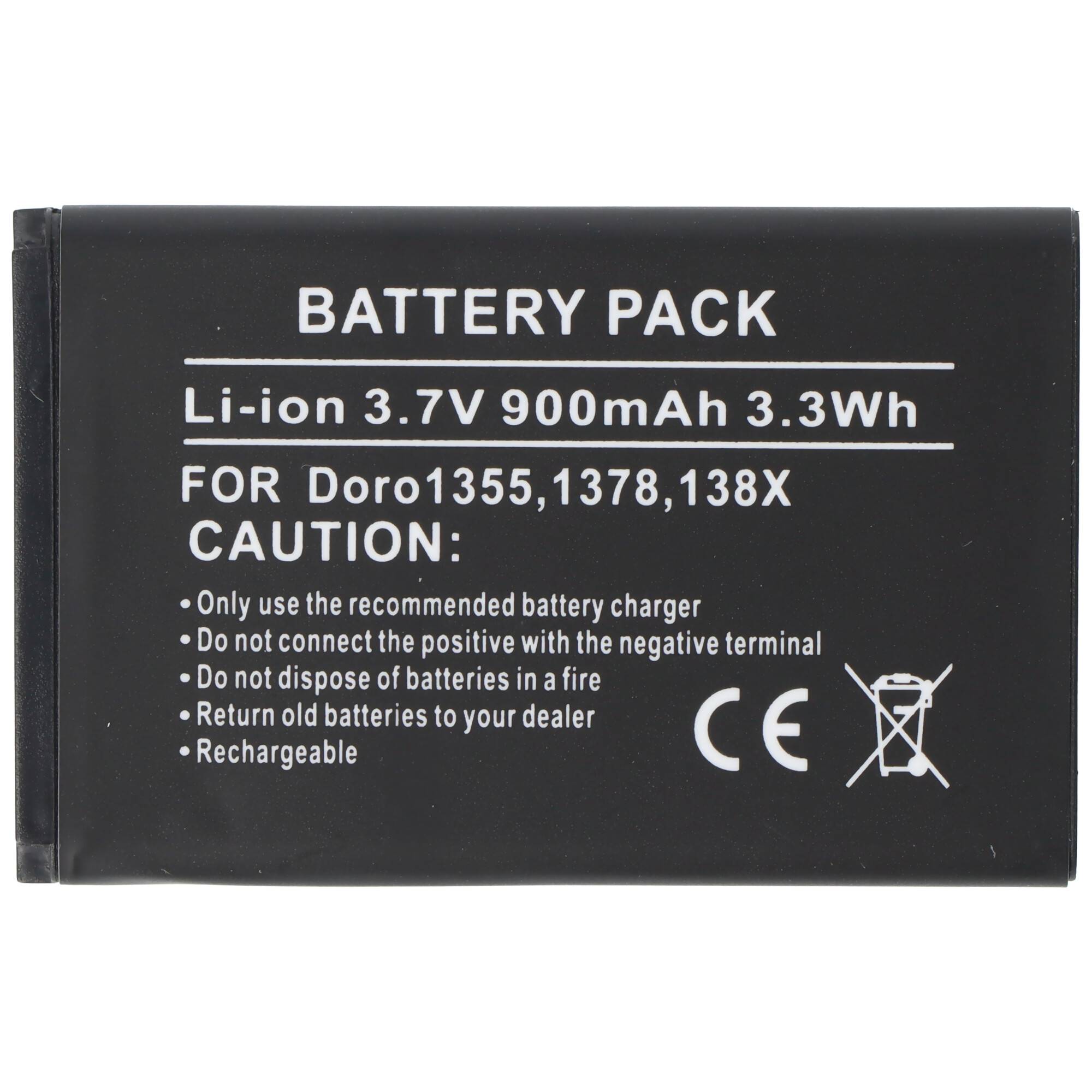 Akku passend für Doro 1355, 1378, 138X, Li-ion, 3,7V, 900mAh, 3,3Wh
