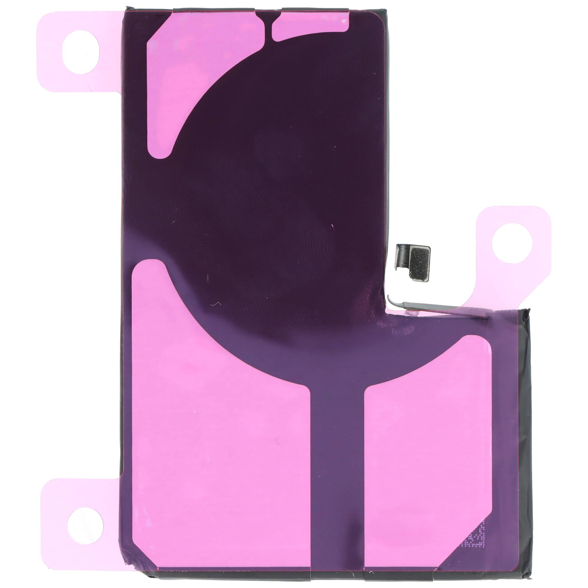 Ein rosa Klebestreifen zum Befestigen von Batterien in elektronischen Geräten; geformt für ein bestimmtes Modell mit drei Befestigungslaschen.