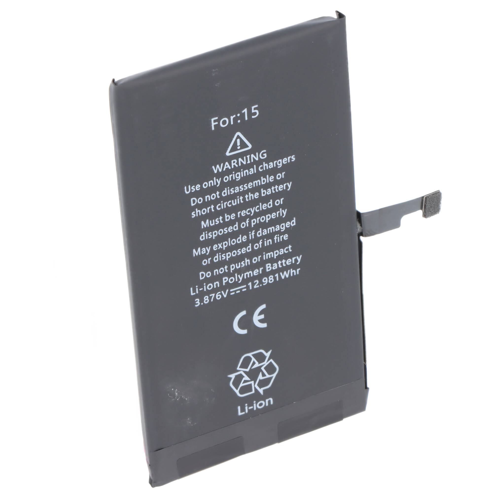 Akku passend für Apple iPhone 15, Li-Polymer, 3,87V, 3349mAh, 12,98Wh, ohne Werkzeug