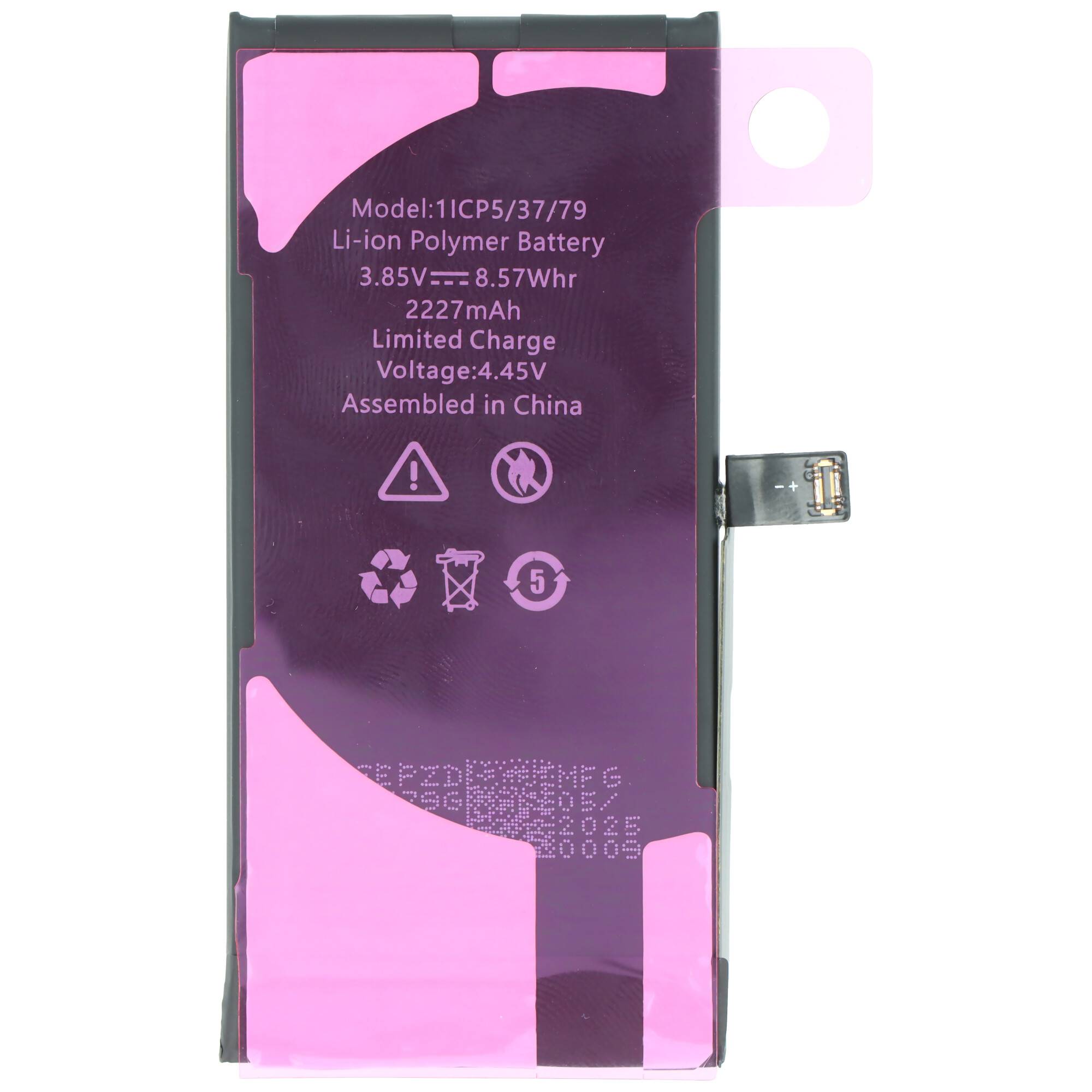 Eine rechteckige Lithium-Polymer-Batterie mit der Modellbezeichnung „1ICP5/37/79