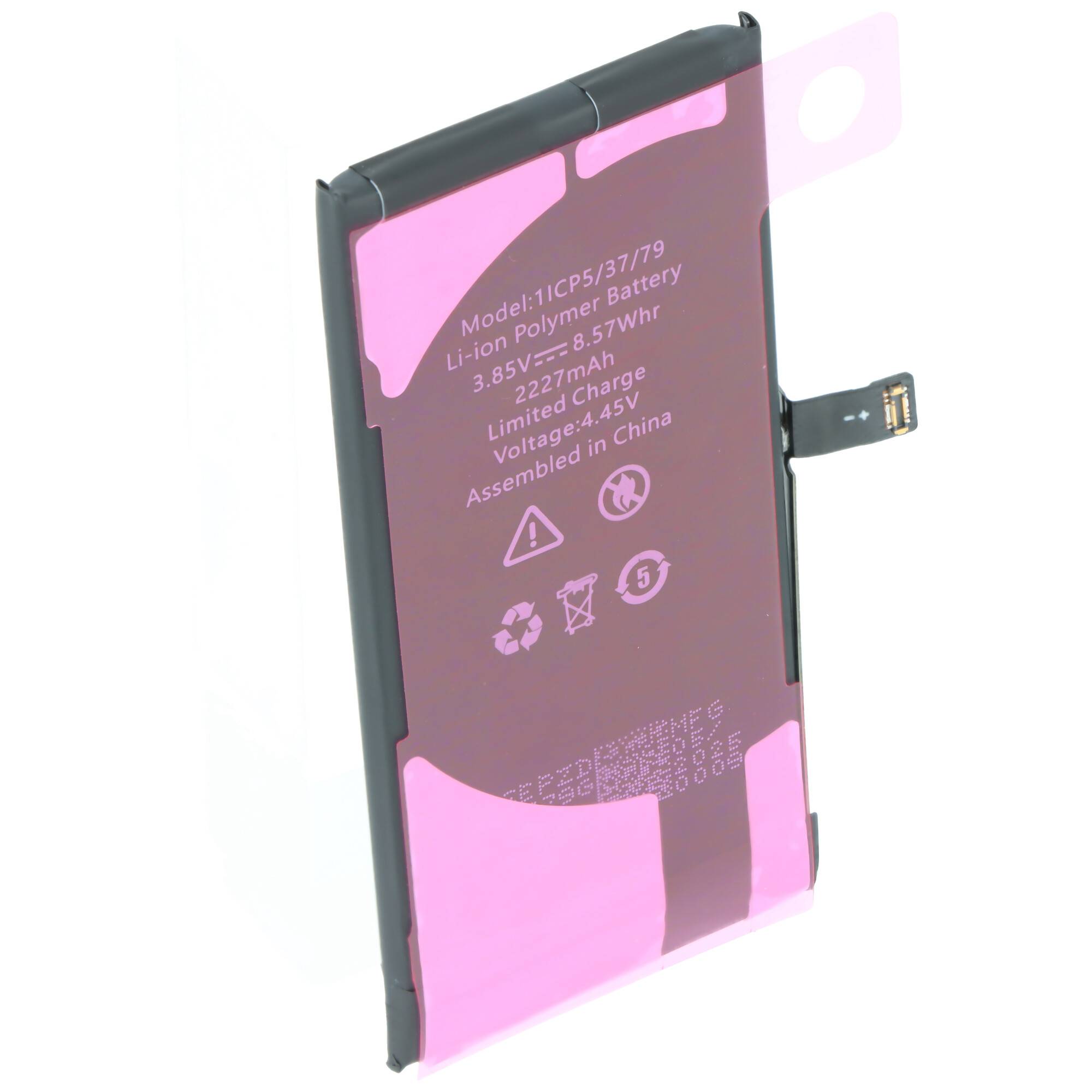 Lithium-Ionen-Polymer-Akku, 3,82V, 7,6Wh, 2827mAh, Ladeendspannung 4,35V. In China zusammengebaut.