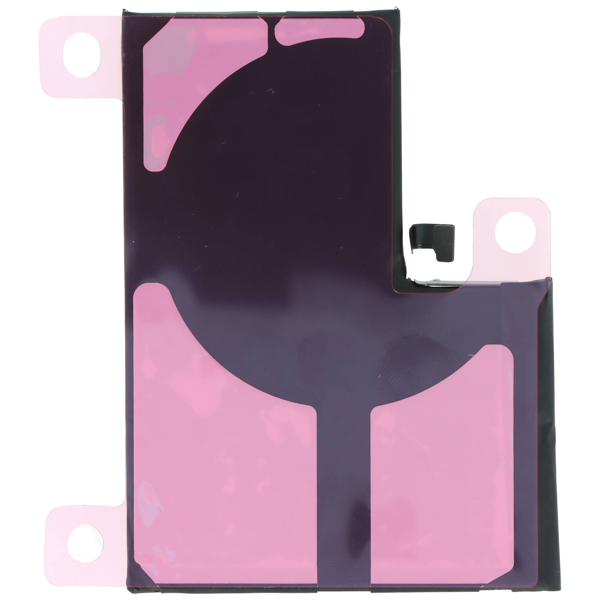 Ein Aufkleberetikett mit einem schwarz-rosa Muster auf weißem Hintergrund, mit zwei Laschen an den Seiten.