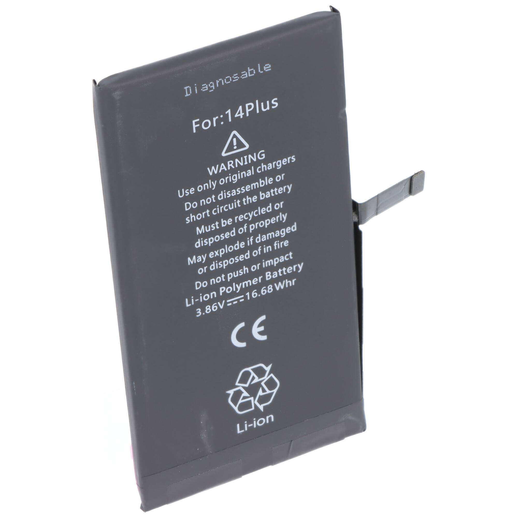 Ein rechteckiger Lithium-Ionen-Akku mit der Bezeichnung „For: 14Plus