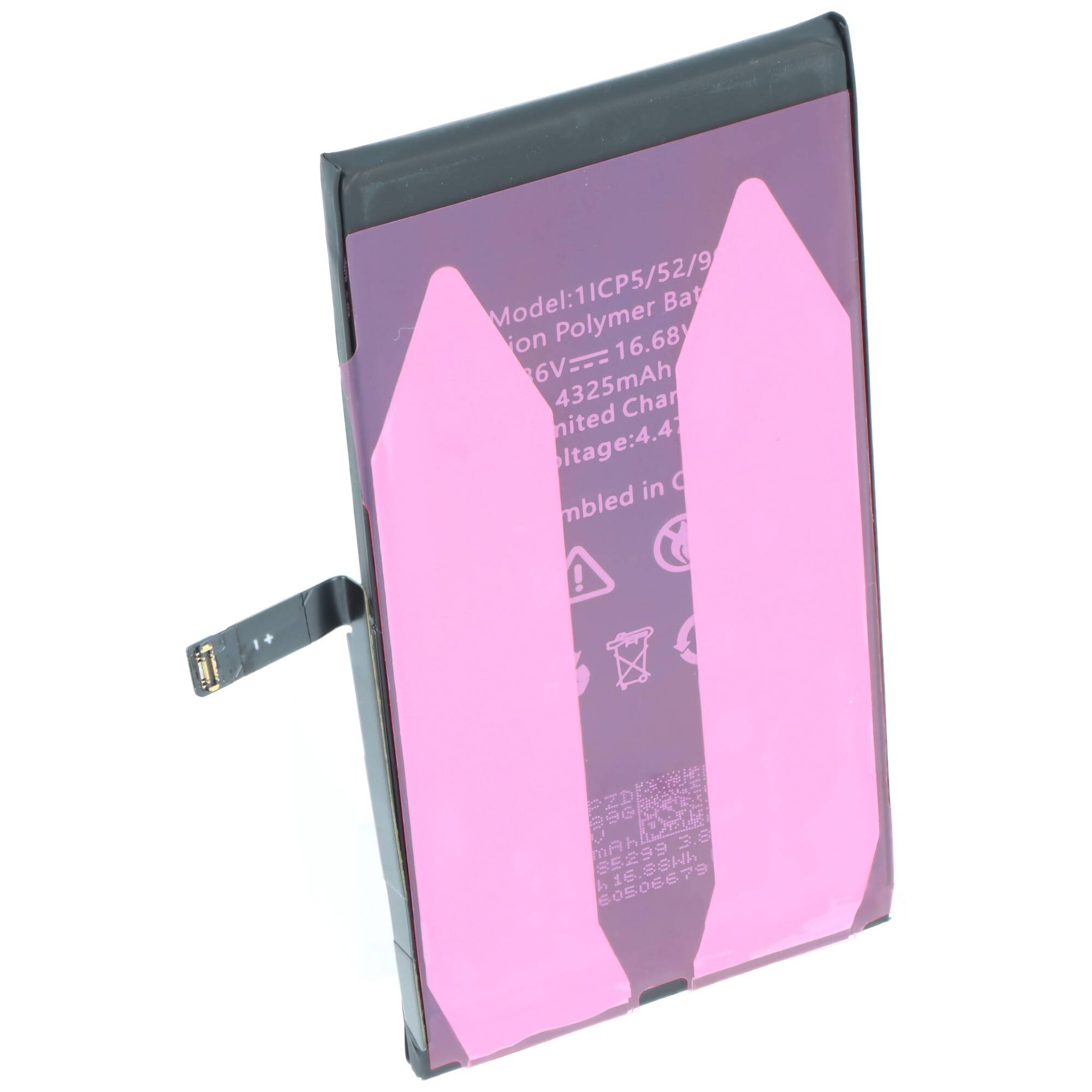 Lithium-Ionen-Polymer-Akku, Modell: 11CP5/52/94, Spannung: 3,86V, Kapazität: 4235mAh, in China zusammengebaut, mit Ladevorschriften.