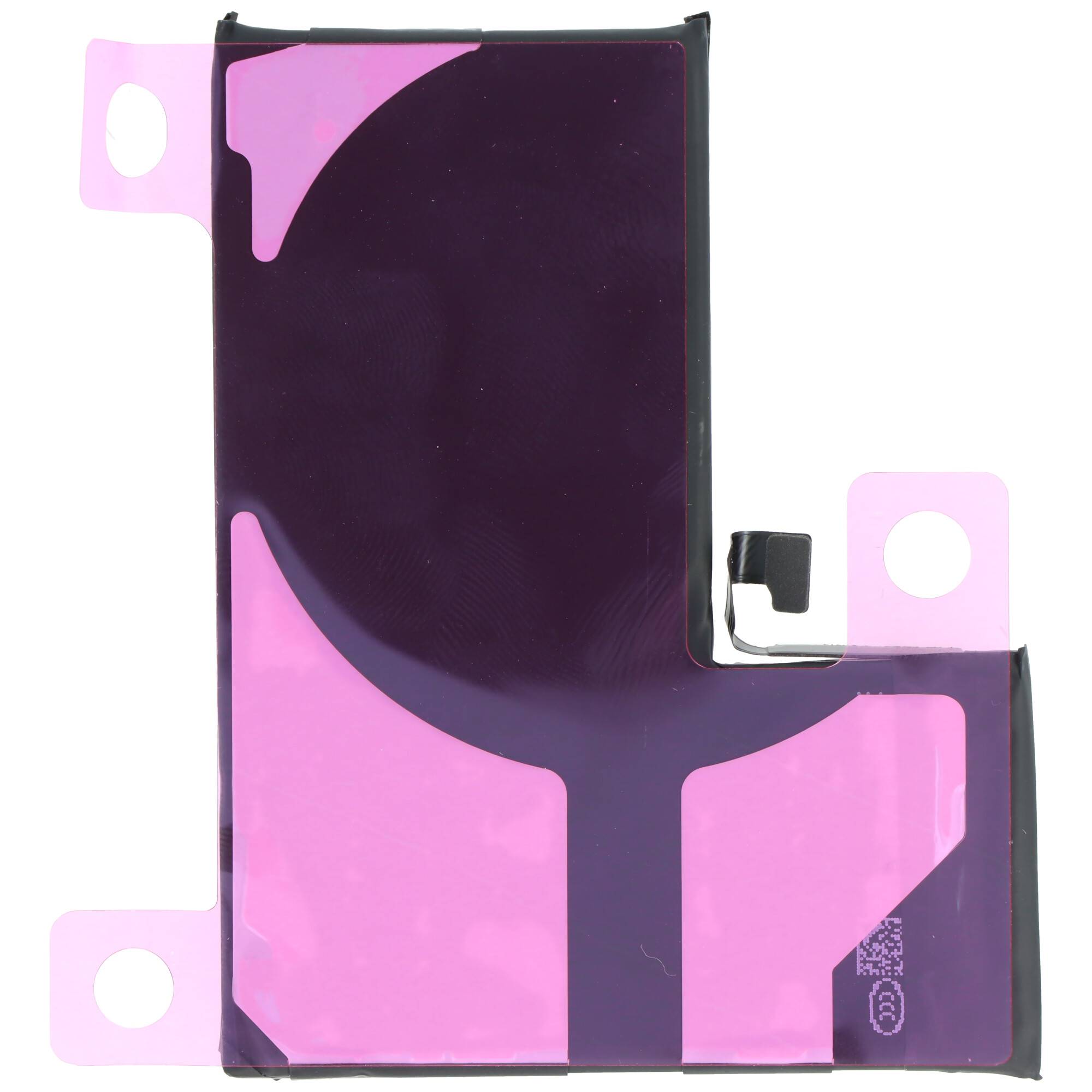 Ein rechteckiger schwarzer Lithium-Ionen-Akku mit rosa Klebstreifen, der in elektronischen Geräten zur Stromversorgung verwendet wird.