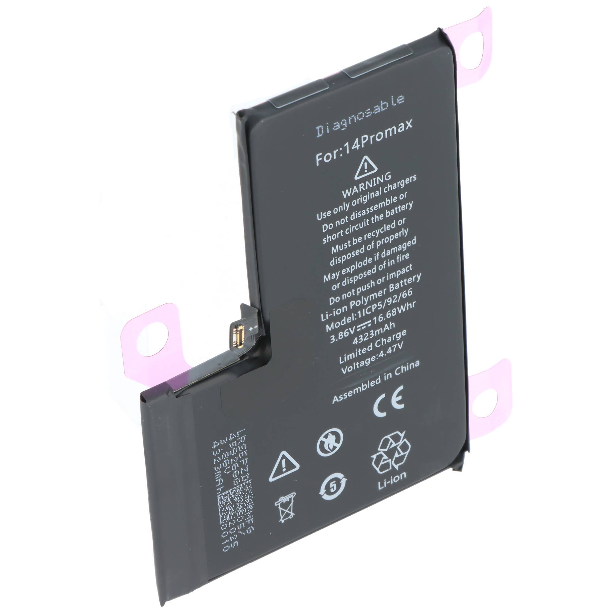 Akku passend für Apple iPhone 14 Pro Max, diagnostizierbar, Li-Polymer, 3,86V, 4323mAh, 16,68Wh, ohne Werkzeug