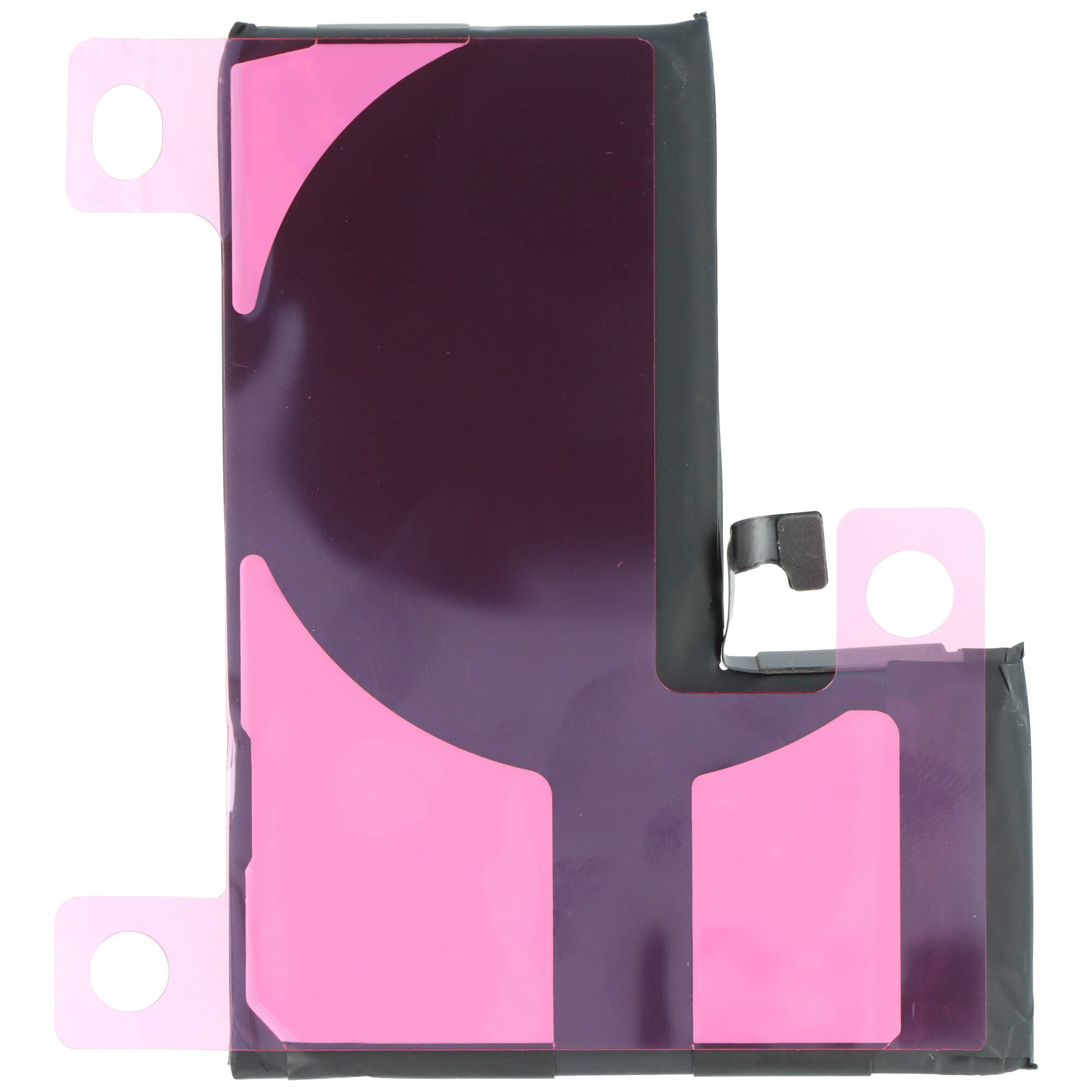 Ein schwarzes und rosa selbstklebendes Auskleidungspolster, das zur Befestigung elektronischer Komponenten entwickelt wurde und eine charakteristische L-Form mit Befestigungslaschen aufweist.