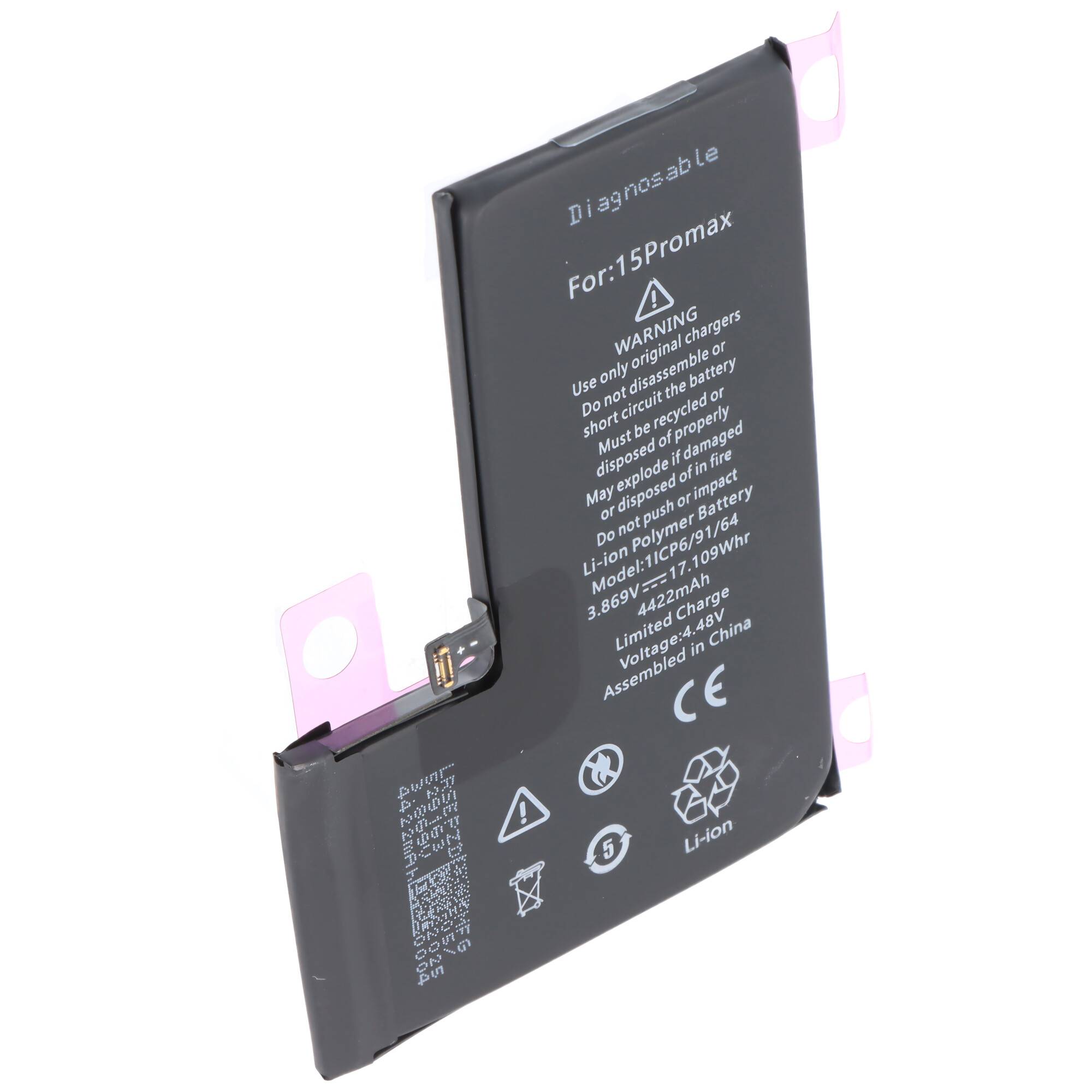 Ein Handyakku mit der Aufschrift „Diagnosierbar