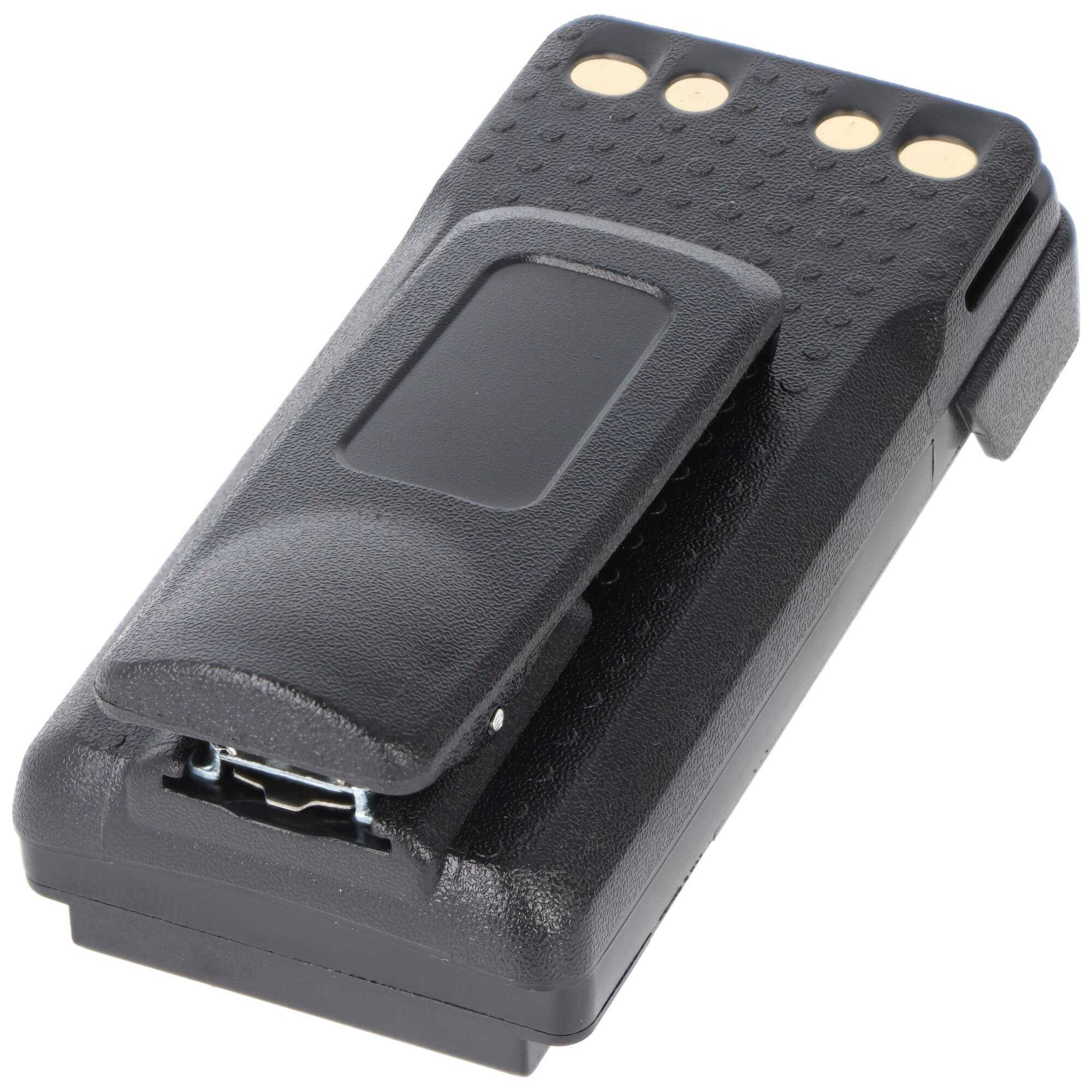 Ein schwarzer Pager mit strukturierter Vorderseite, Klipp auf der Rückseite und vier goldenen Ladekontakten oben.