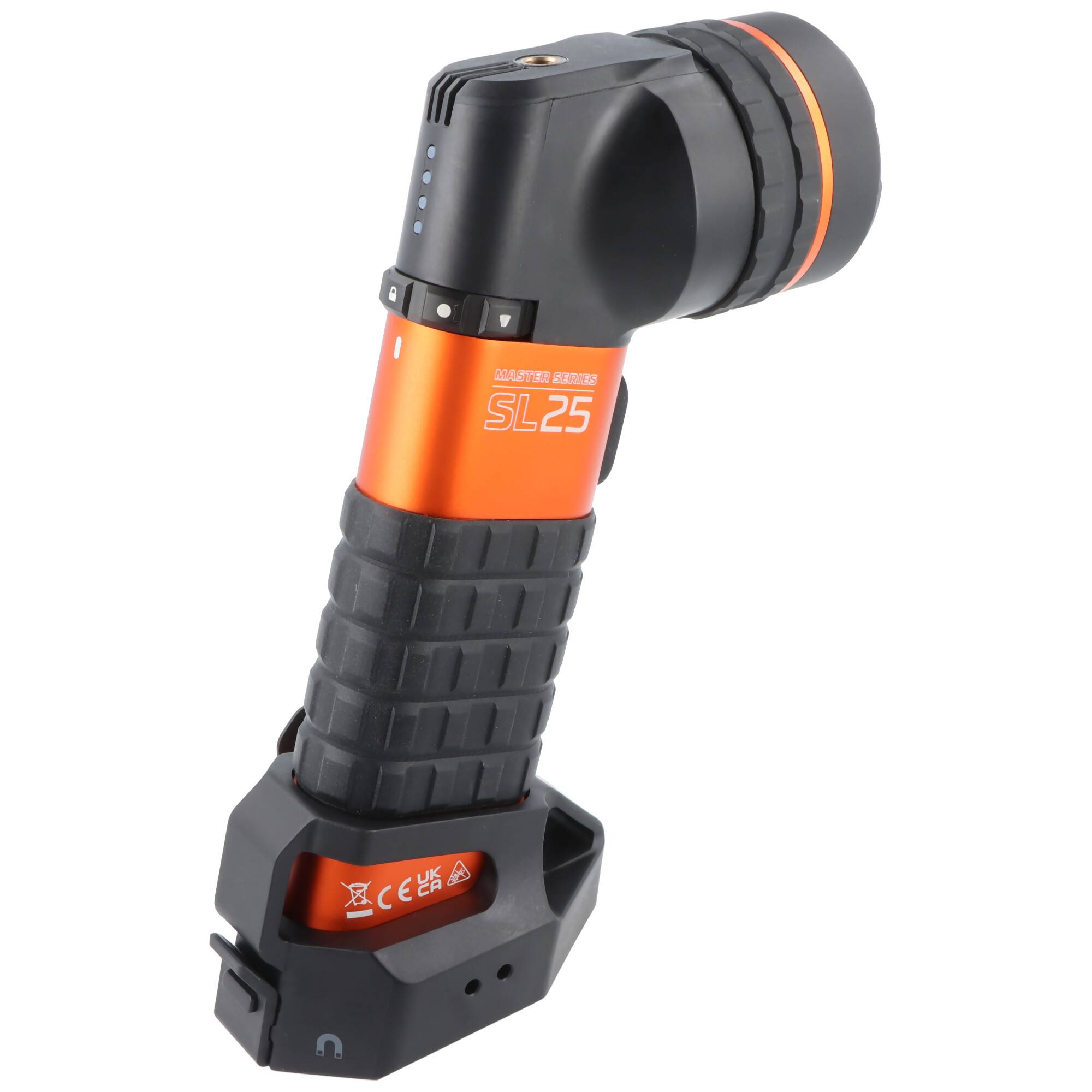 Ein schwarzes und oranges schnurloses Rohranfasungswerkzeug mit der Bezeichnung 