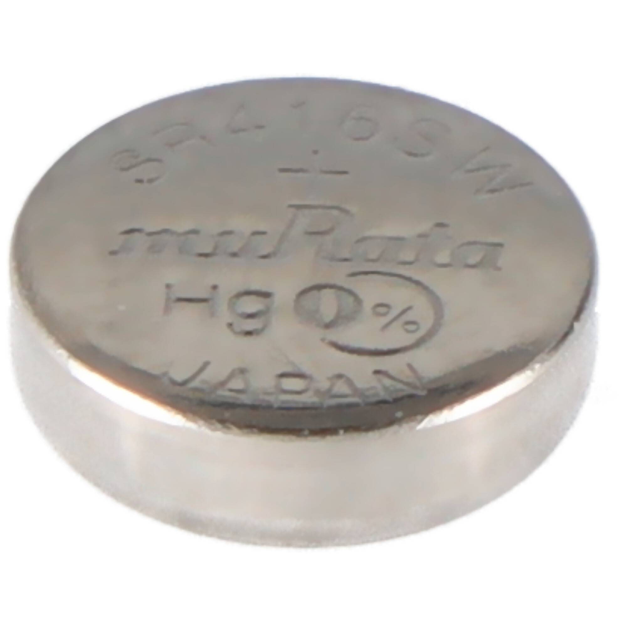 Eine silberfarbene münzförmige Batterie mit der Bezeichnung „SR416SW