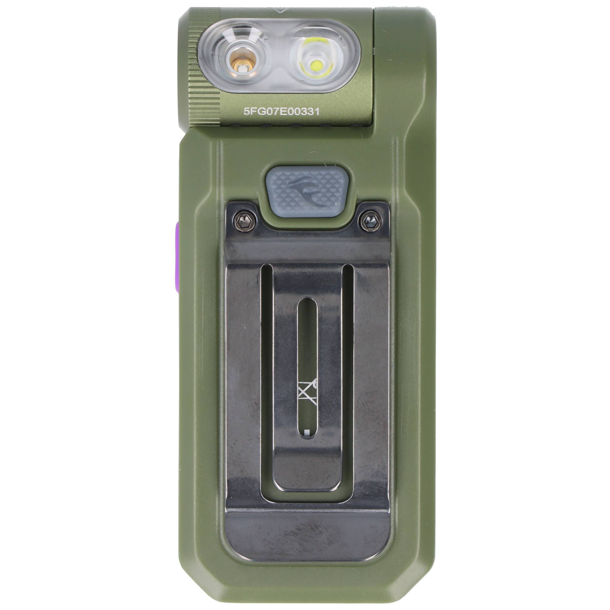 Fenix SW05R-UV LED-Taschenlampe, mit Rotlicht, Clip und Magnet, 200° verstellbarer Lampenkopf, wiederaufladbar grün