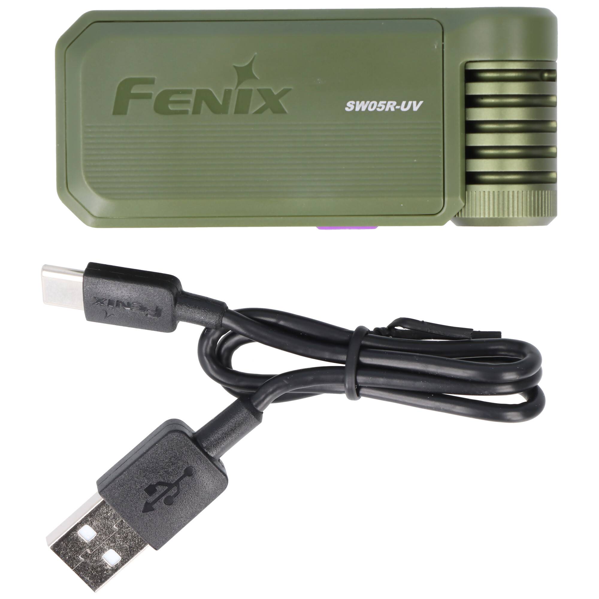 Fenix SW05R-UV LED-Taschenlampe, mit Rotlicht, Clip und Magnet, 200° verstellbarer Lampenkopf, wiederaufladbar grün