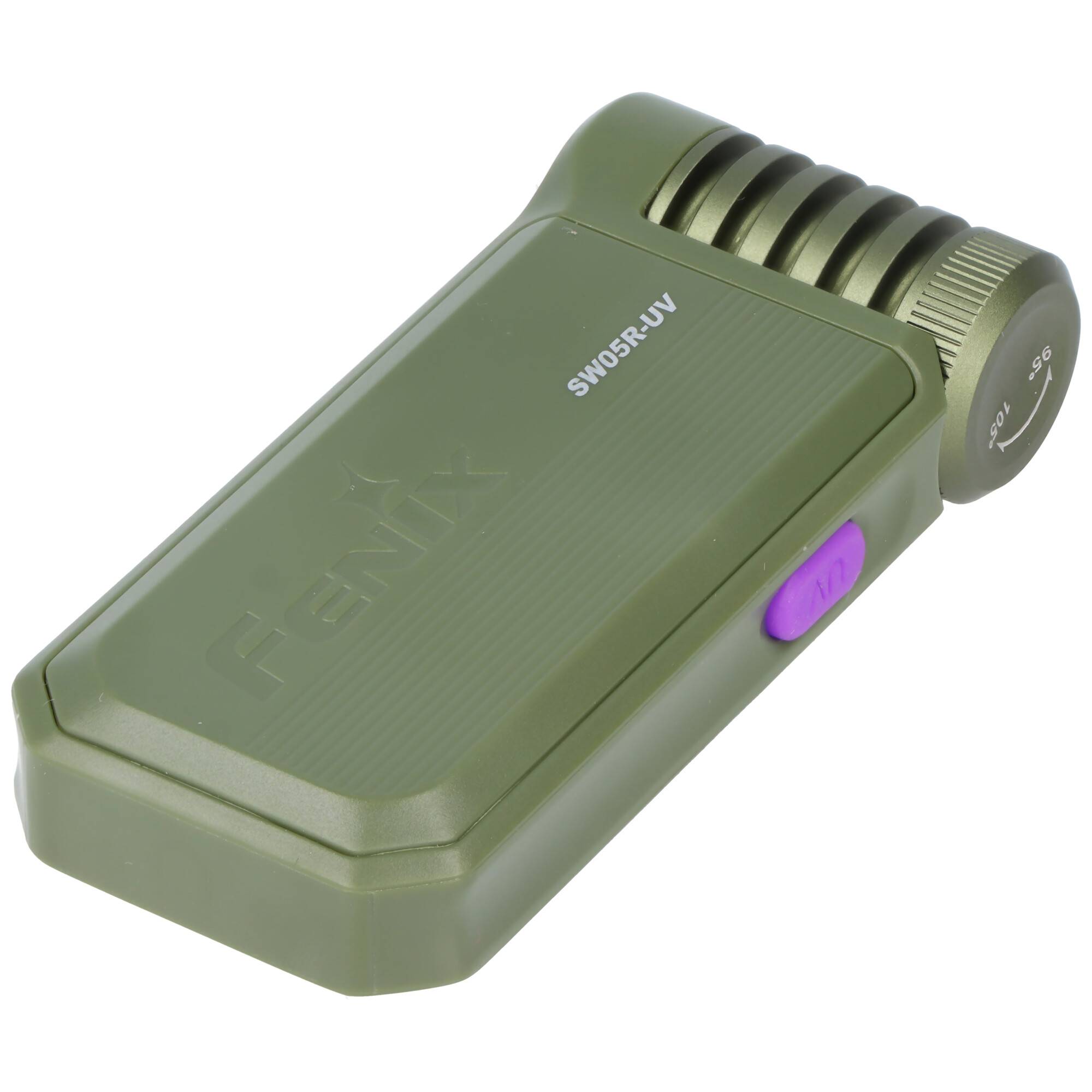 Fenix SW05R-UV LED-Taschenlampe, mit Rotlicht, Clip und Magnet, 200° verstellbarer Lampenkopf, wiederaufladbar grün