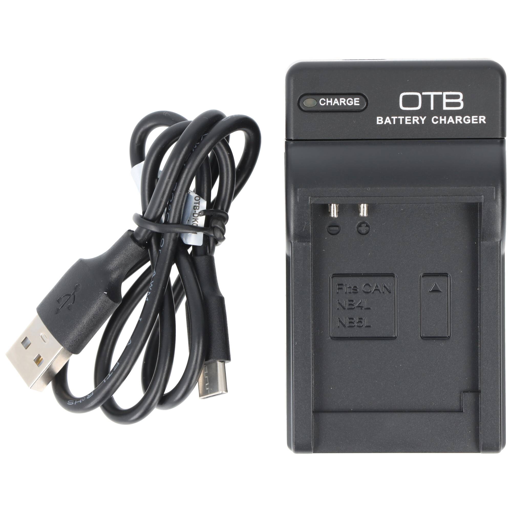 Batterieladegerät mit USB-Kabel, mit der Bezeichnung „OTB Batterieladegerät
