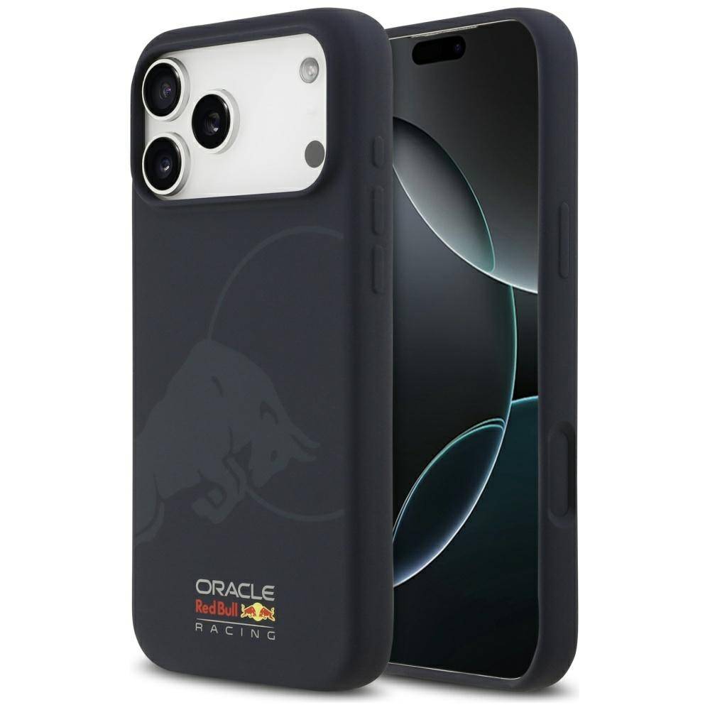 Schwarze Smartphone-Hülle für Red Bull Racing mit subtlem Stier-Logo und dem Text „ORACLE Red Bull RACING