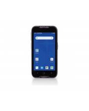 Ein Smartphone zeigt einen Startbildschirm mit App-Symbolen vor weißem Hintergrund an.