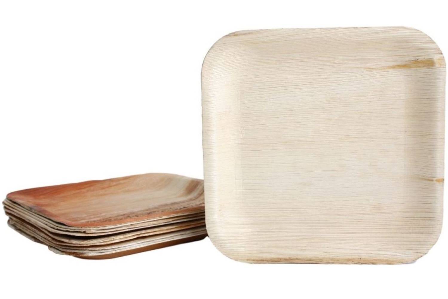 10x viereckiger Teller aus Palmblatt Größe 20x20