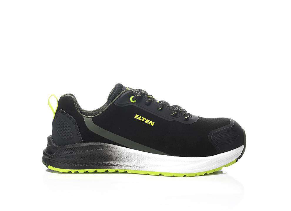 Ein schwarzer und limegrüner Sportschuh mit dem Wort „ELTEN