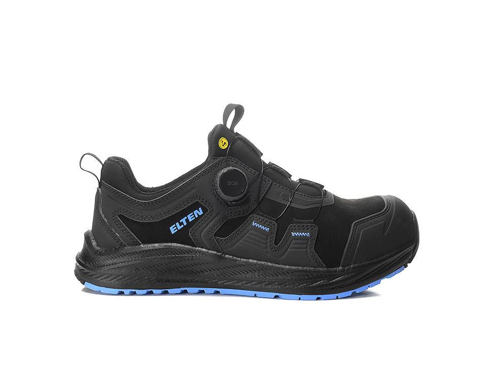 Ein schwarz-blauer Sneaker mit BOA-Verschlusssystem, mit der Bezeichnung „ELTEN
