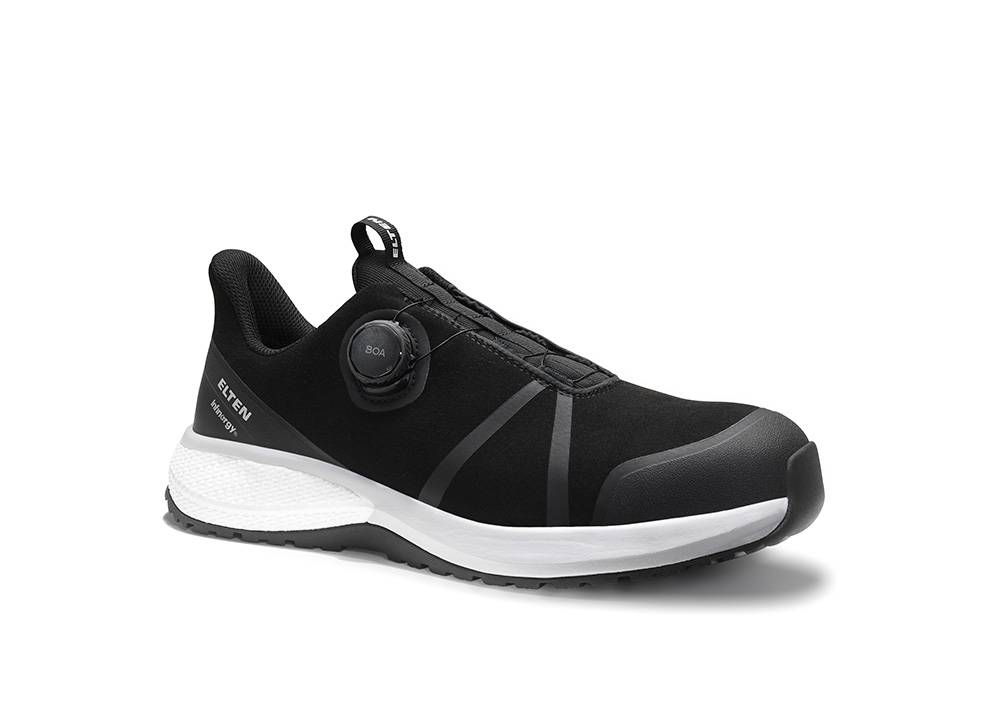 Ein schwarzer und weißer Sportschuh mit der Markenbezeichnung 
