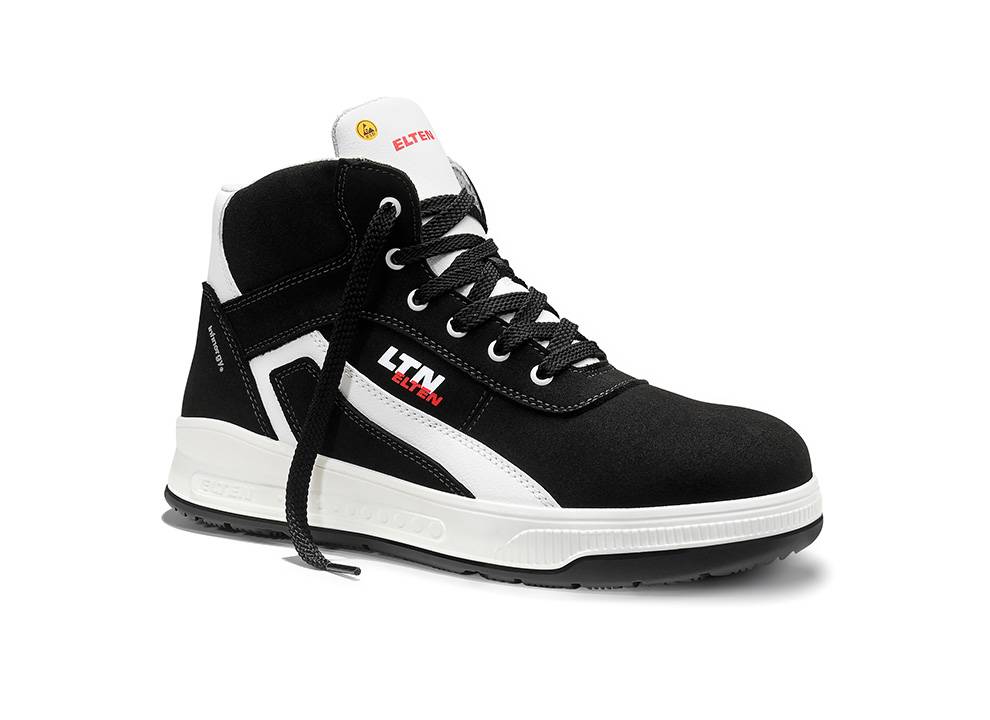 Ein schwarzer und weißer High-Top-Sneaker mit 