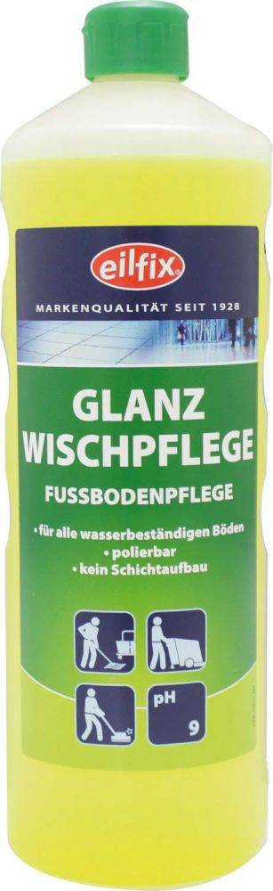 Eine Flasche mit der Aufschrift „Glanz Wischpflege
