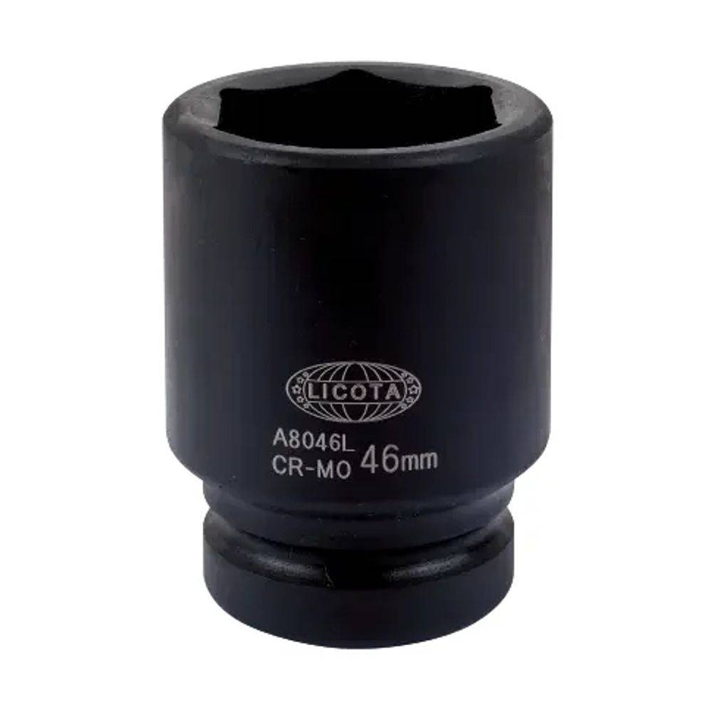 Eine schwarze Licota-Stecknuss, gekennzeichnet mit „46mm