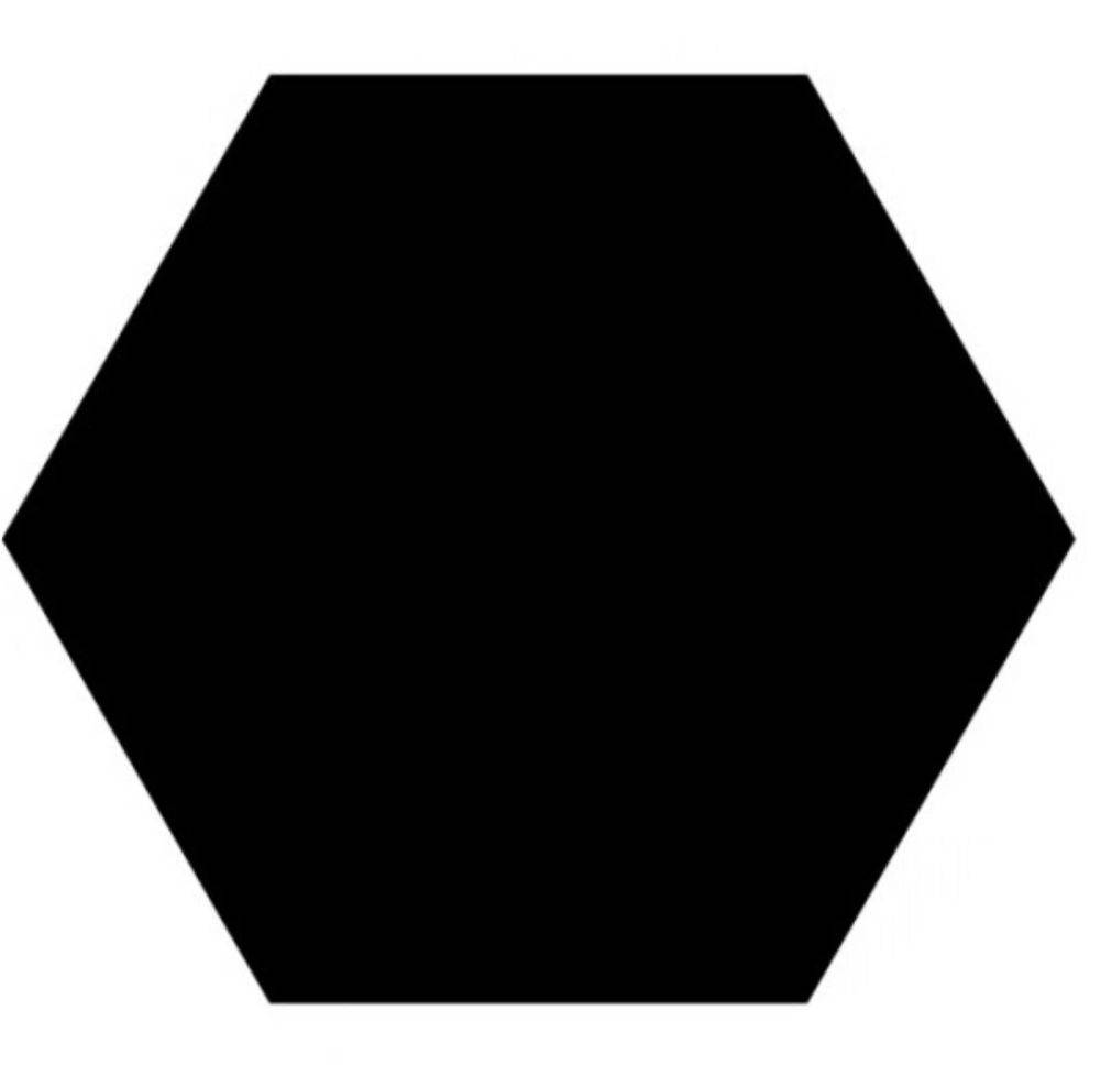 Schwarze Sechseckform auf weißem Hintergrund.