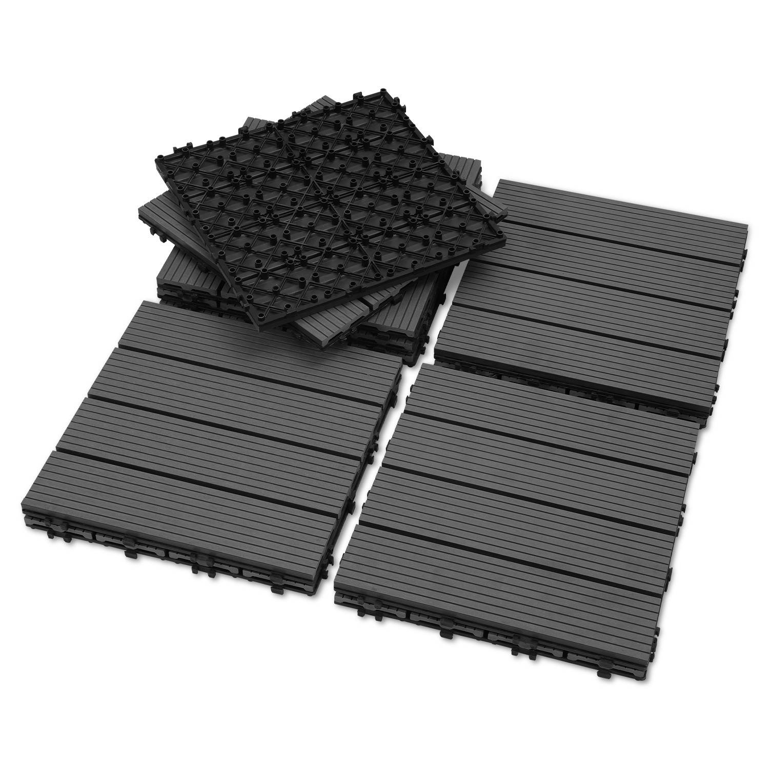 Schwarze Verschlussplatten mit strukturierter Oberfläche, leicht unregelmäßig gestapelt. Geeignet zur Schaffung einer massiven und rutschfesten Bodenfläche.