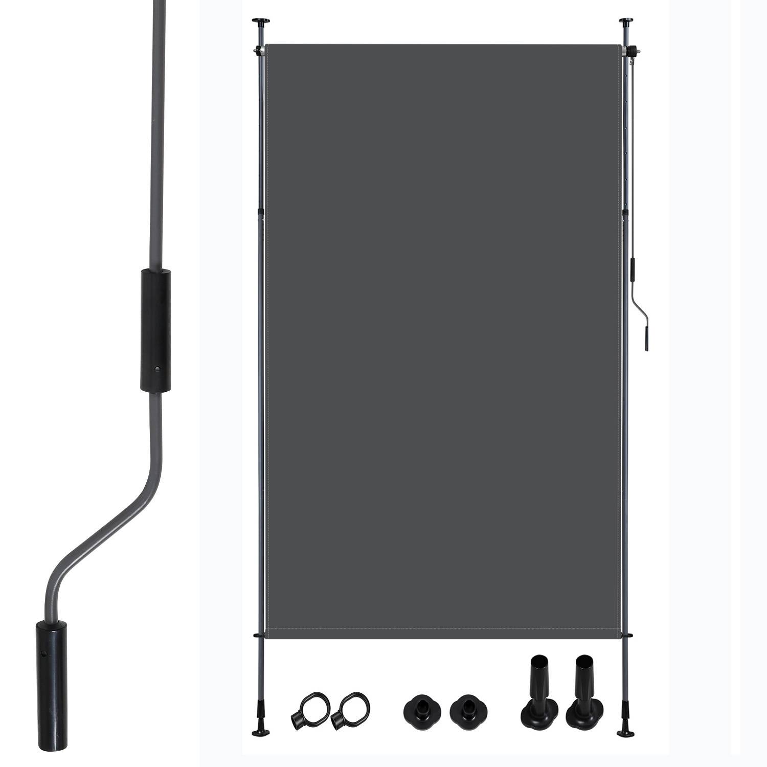 Ausfahrbares Datenschutzschutzset mit Pfosten, Montagezubehör und einer Kurbel zum Verstellen der Screenhöhe. Ideal für den Außenbereich.