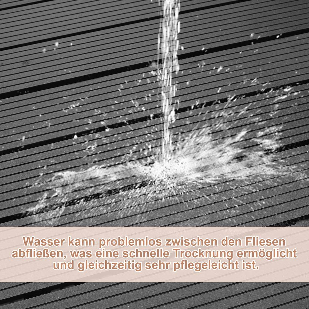 Wasser, das durch geschlitzte Fliesen fließt, ermöglicht eine schnelle Entwässerung, wodurch ein schnelles Trocknen und eine einfache Wartung möglich werden.
