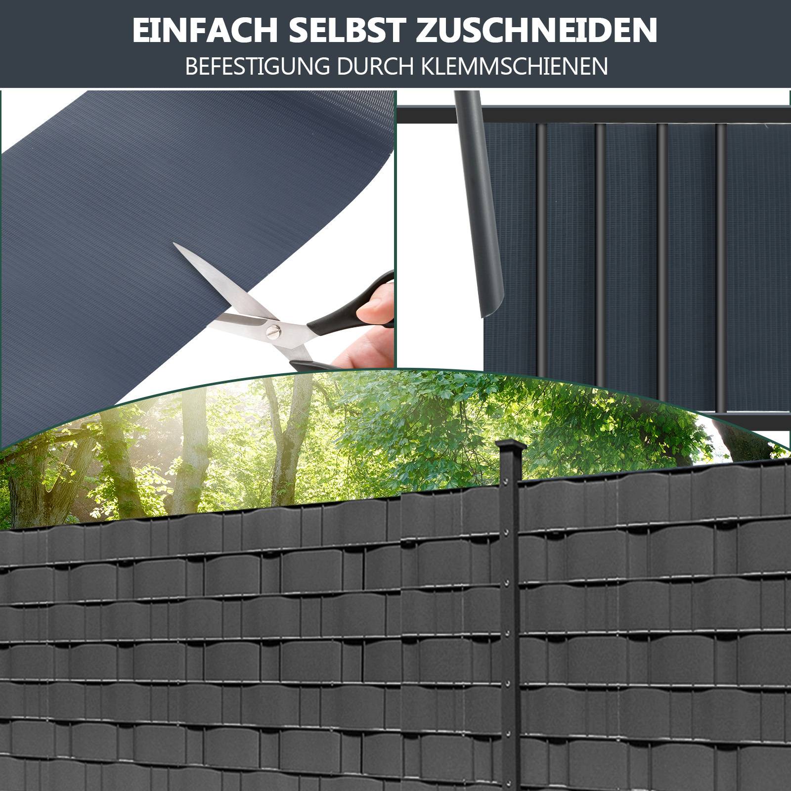 2 Rollen PVC Sichtschutzstreifen 70m x 19cm Sichtschutzfolie mit 60 x Befestigungsclips für Gartenzaun, Balkon Anthrazit